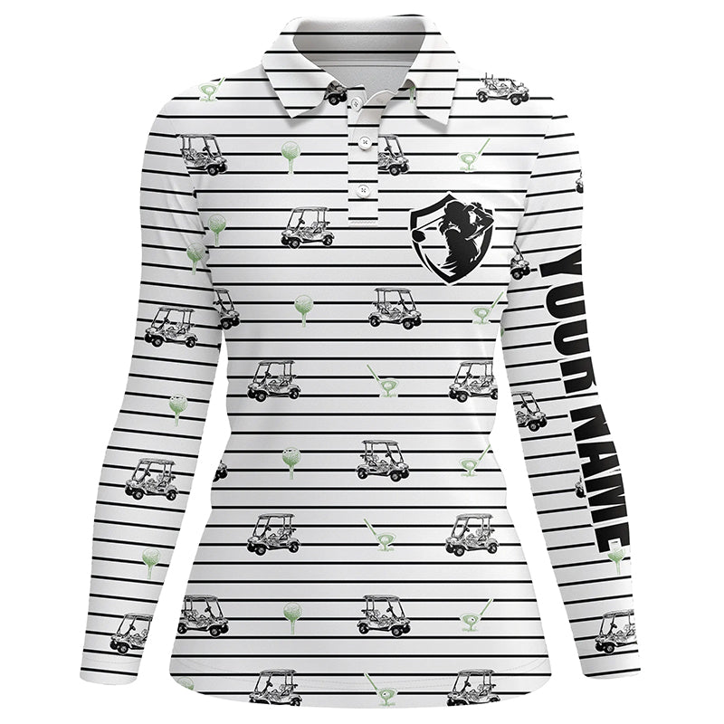 Black and white horizontal stripes custom Women golf polo shirt golf cart pattern ladies golf tops NQS6427