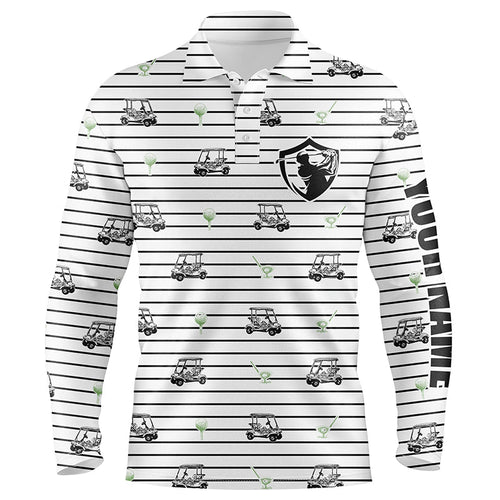 Black and white horizontal stripes custom name Mens golf polo shirt golf cart pattern mens golf wear NQS6427