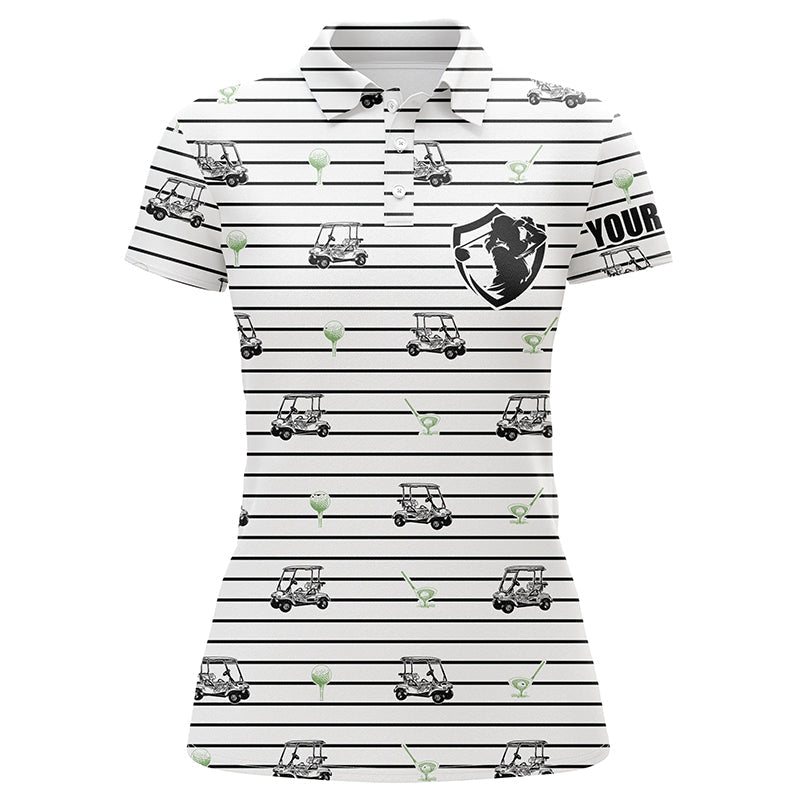 Black and white horizontal stripes custom Women golf polo shirt golf cart pattern ladies golf tops NQS6427
