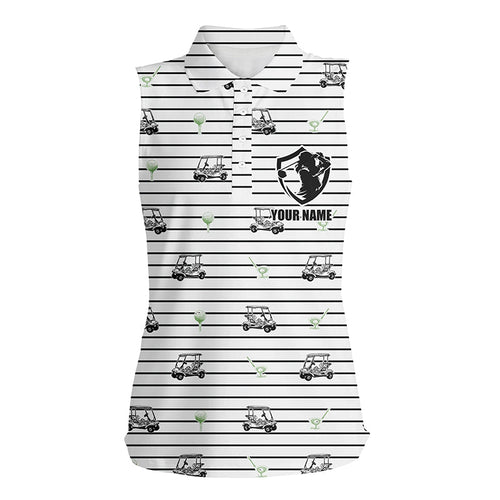 Black white horizontal stripes custom Womens sleeveless polo shirt golf cart pattern ladies golf tops NQS6427