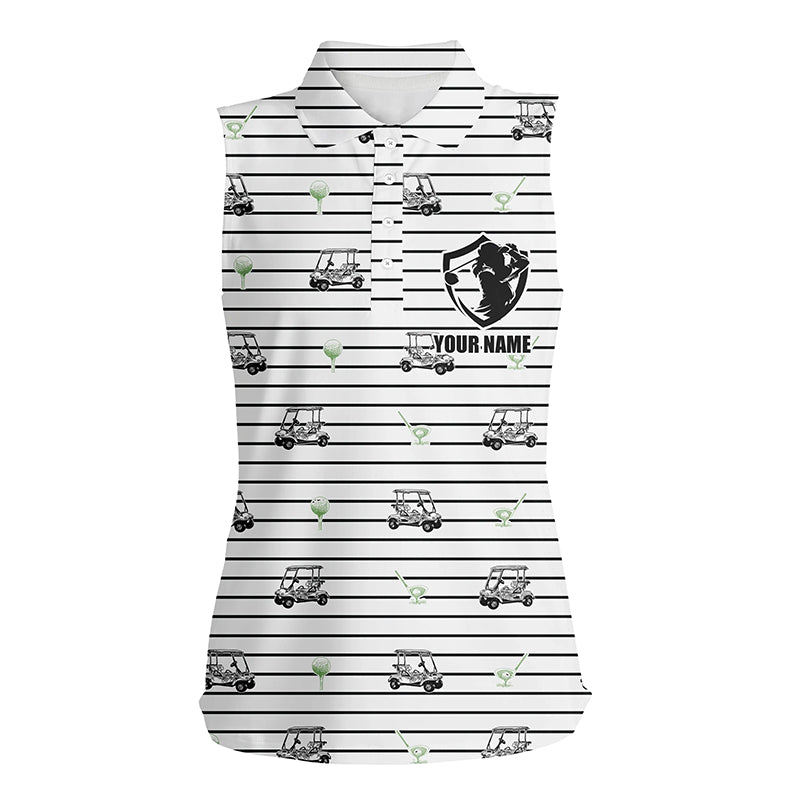 Black white horizontal stripes custom Womens sleeveless polo shirt golf cart pattern ladies golf tops NQS6427