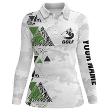 Load image into Gallery viewer, Black and green triangle custom name camo Women golf polo shirt, best ladies golf wear NQS6428