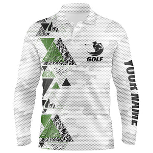 Black and green triangle custom name camo Mens golf polo shirt, best mens golf wear NQS6428