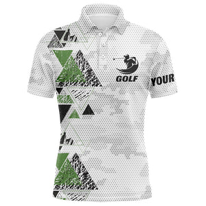 Black and green triangle custom name camo Mens golf polo shirt, best mens golf wear NQS6428