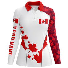 Load image into Gallery viewer, Women golf polo shirts Canadian flag custom patriotic red maple leaf golf shirt for ladies golf wears NQS7169