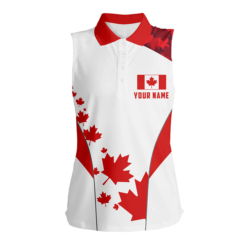 Womens sleeveless polo shirts Canadian flag custom patriotic red maple leaf golf shirt for ladies NQS7169