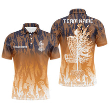 Load image into Gallery viewer, Disc golf basket orange camo Men disc golf polo shirts custom name disc golf team shirts for men NQS4996