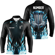 Load image into Gallery viewer, Icy blue Mens Disc golf polo shirts custom black disc  golf basket jerseys, frisbee golf shirts NQS7323