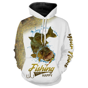 Walleye Scale Fishing Makes Me Happy Customize Name 3D All Over Printed fishing Shirts NQS366