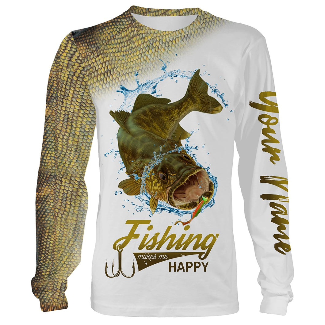 Walleye Scale Fishing Makes Me Happy Customize Name 3D All Over Printed fishing Shirts NQS366