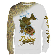 Load image into Gallery viewer, Walleye Scale Fishing Makes Me Happy Customize Name 3D All Over Printed fishing Shirts NQS366