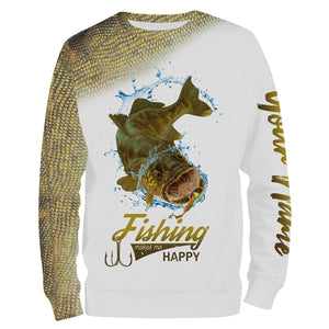 Walleye Scale Fishing Makes Me Happy Customize Name 3D All Over Printed fishing Shirts NQS366