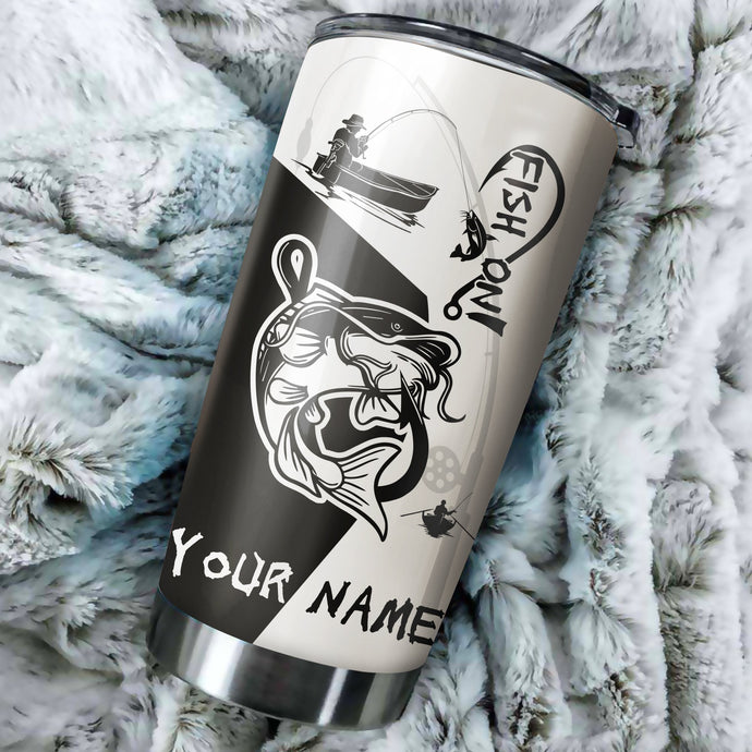 Catfish Fish On Customize Name Fishing Tumbler Cup Personalized Fishing Gift For Fisherman NQS369