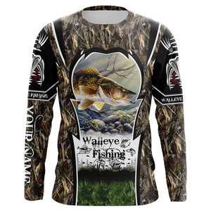 Walleye Fishing performance fishing shirts UV protection Customize name long sleeves UPF 30+ NQS876