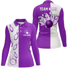 Load image into Gallery viewer, Purple and white retro vintage Bowling polo shirts for women custom Bowling team jerseys NQS6656