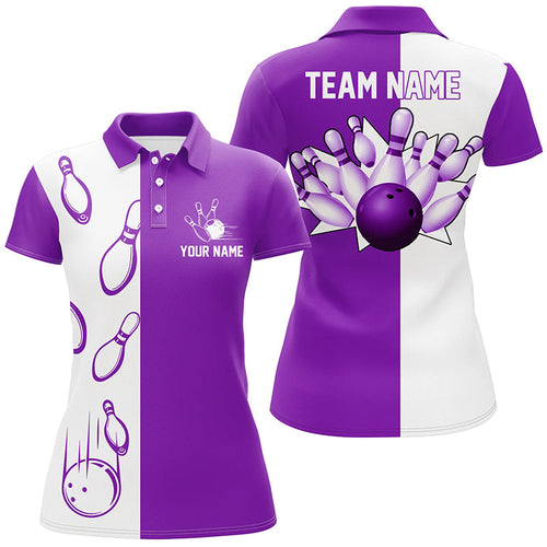 Purple and white retro vintage Bowling polo shirts for women custom Bowling team jerseys NQS6656