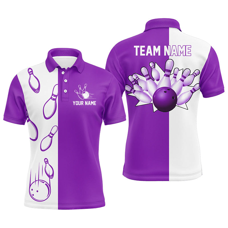 Purple and white retro vintage Bowling polo shirts for men custom Bowling team jerseys NQS6656