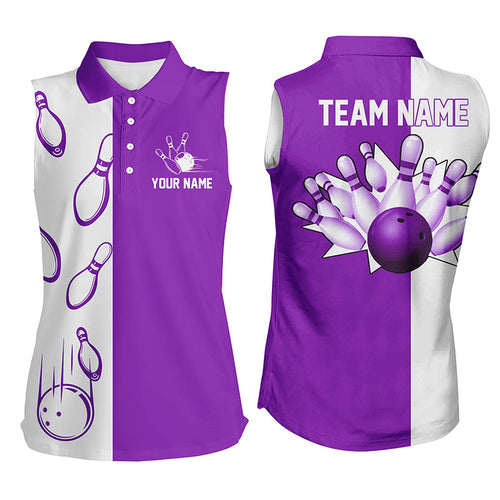 Purple and white retro vintage Bowling sleeveless polo shirts for women custom Bowling team jerseys NQS6656