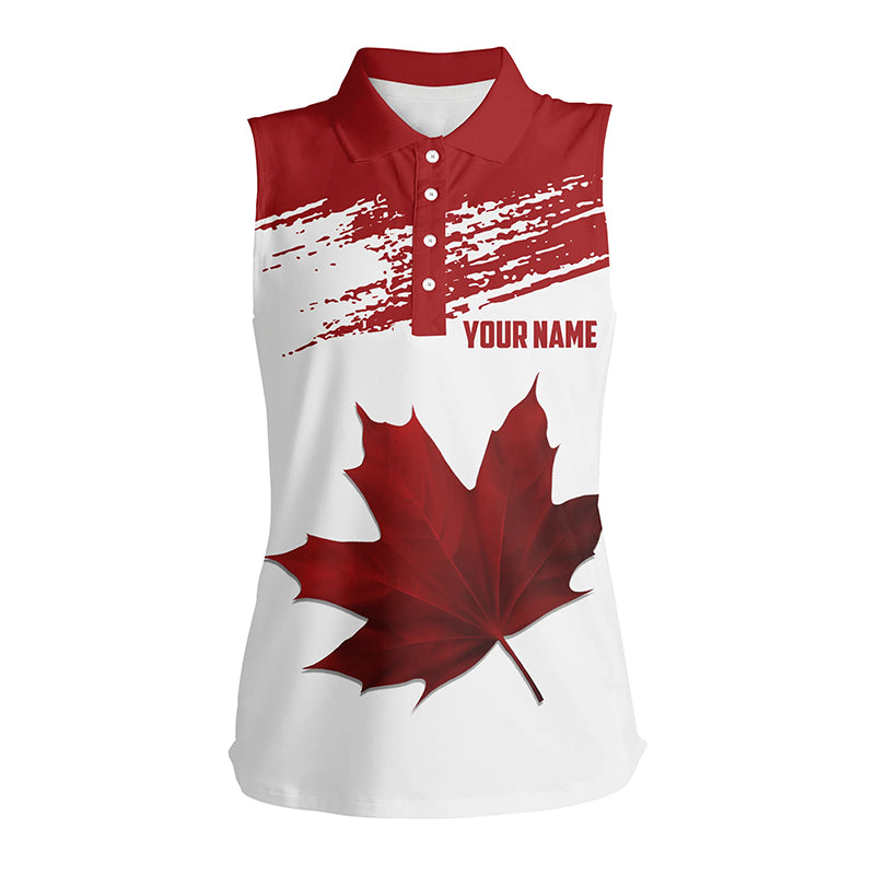 Canadian flag Womens sleeveless polos shirt custom Maple leaves patriotic Canada golf shirt for ladies NQS6659