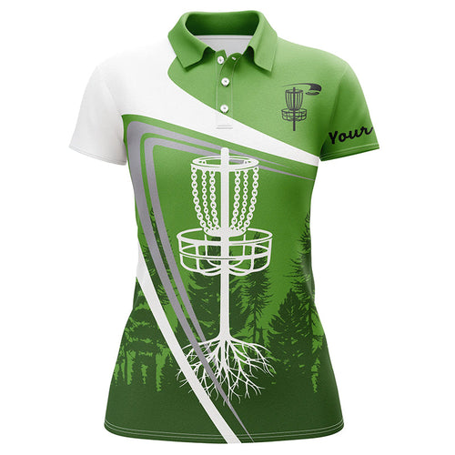 Womens disc golf polo shirt custom name green disc golf basket, personalized disc golf shirts NQS4394