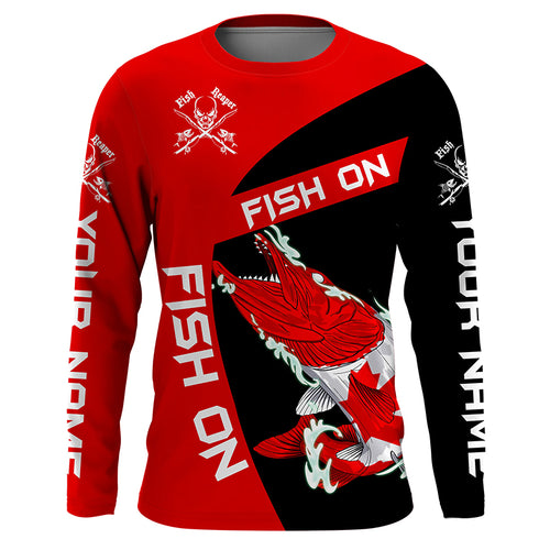 Musky fishing Canadian flag Custom sun protection Long sleeve Fishing Shirts, muskie Fishing Gifts NQS4593