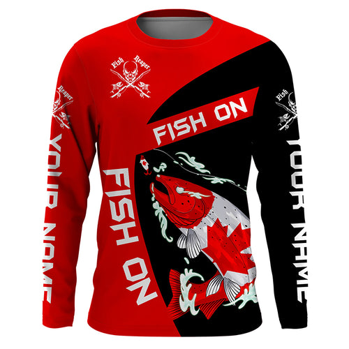 Salmon fishing Canadian flag Custom sun protection Long sleeve Fishing Shirt, Salmon Fishing Gift NQS4596