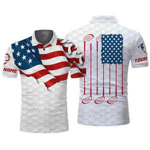 Golf club white polo shirt mens custom name American flag patriotic Polo shirt NQS2987