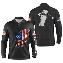 Load image into Gallery viewer, Mens golf polo shirts American flag patriotic golf shirts custom polo golf tops for men | Black NQS5010