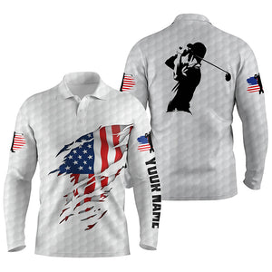 Mens golf polo shirts American flag patriotic golf shirts custom polo golf tops for men | White NQS5010