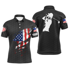 Load image into Gallery viewer, Mens golf polo shirts American flag patriotic golf shirts custom polo golf tops for men | Black NQS5010