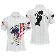 Load image into Gallery viewer, Mens golf polo shirts American flag patriotic golf shirts custom polo golf tops for men | White NQS5010