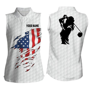 Womens sleeveless polo shirt American flag patriotic golf shirts custom sleeveless golf tops for women NQS5010