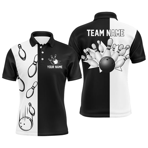 Black and white retro vintage Bowling polo shirts for men custom Bowling team jerseys NQS5012