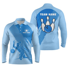 Load image into Gallery viewer, Personalized 3D bowling polo shirts for men, Custom blue team bowling jerseys for men NQS5300