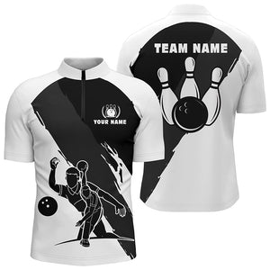 Personalized 3D Men's bowling Quarter Zip shirts, Custom black white team bowling jerseys for men NQS5302