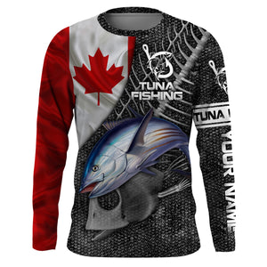 Canadian Flag Bluefin Tuna Fishing Custom long sleeve performance Fishing Shirts, Tuna Fishing jerseys NQS3807