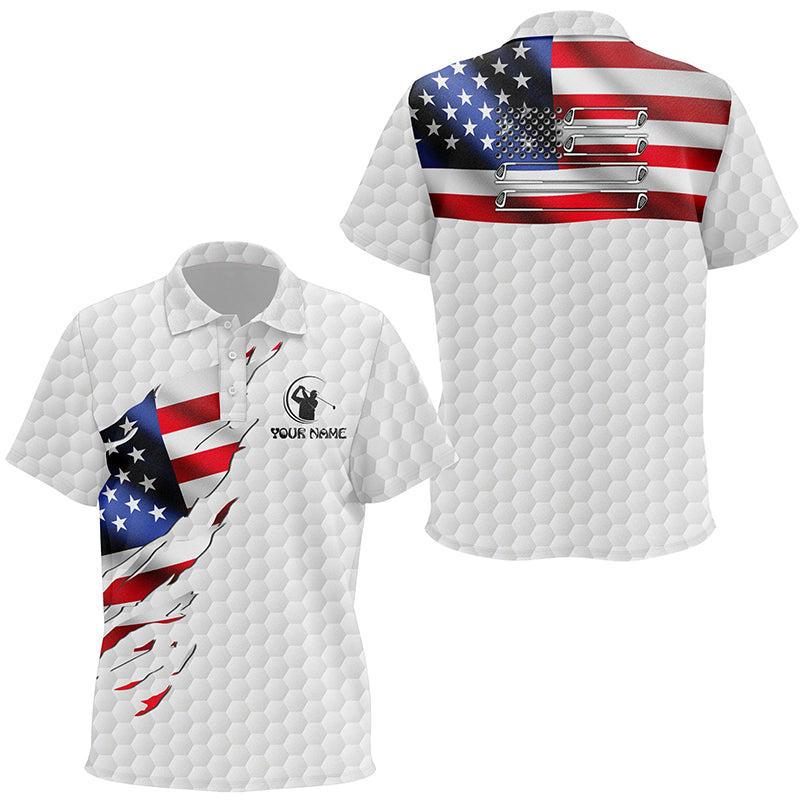 Kid golf polo shirts custom American flag white golf ball skin patriotic golf shirt for Kid NQS6668