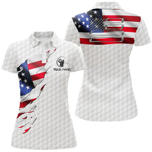 Load image into Gallery viewer, Womens golf polo shirt custom American flag white golf ball skin patriotic golf shirt for womens NQS6668