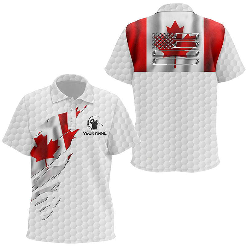 Kid golf polo shirts custom Canadian flag white golf ball skin patriotic golf shirt for Kid NQS6669