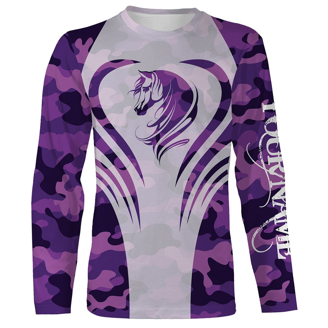 Love Horse purple camo Custom All over print Shirts, personalized horse gifts for girls - NQS2688