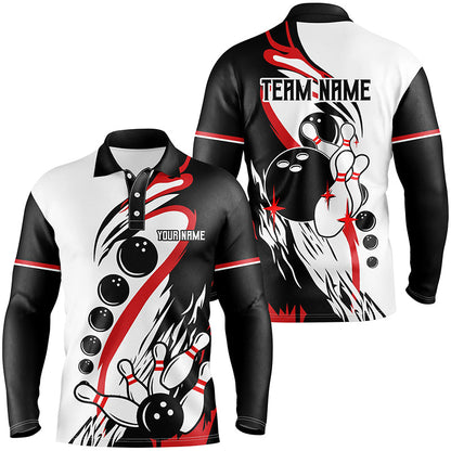 Black and white retro bowling league jerseys custom Men Bowling Polo Shirt, gifts for bowlers NQS7061