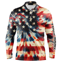 Load image into Gallery viewer, American flag tie dye pattern Men golf polo shirts custom name patriotic mens golf shirts NQS7064