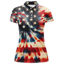 Load image into Gallery viewer, American flag tie dye pattern Womens golf polo shirt custom name patriotic ladies golf shirts NQS7064