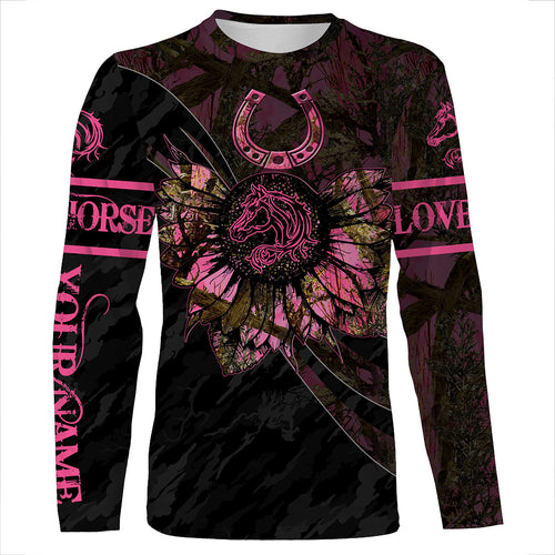 Pink camo horseshoes cow girl sunflower Customize Name 3D All Over Printed Shirt, leggings NQS2994