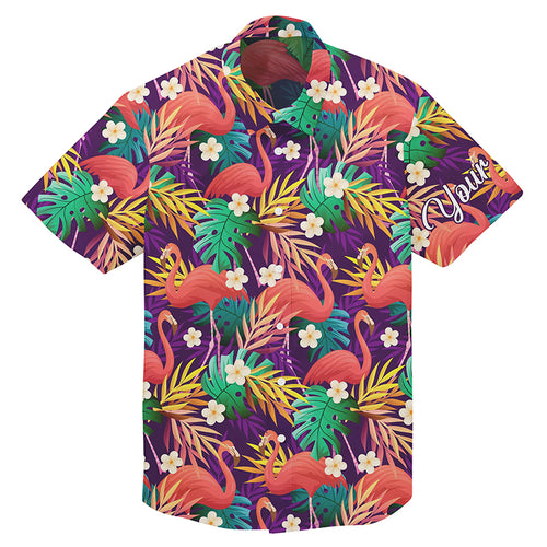 Colorful flamingo pattern tropical leaves custom name Hawaiian Shirt for men, women NQS4775