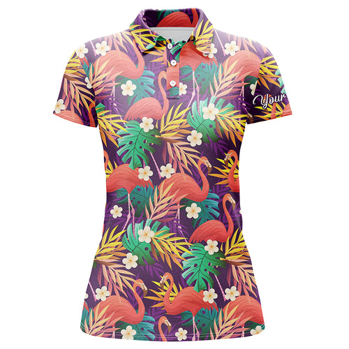 Women golf polo shirt colorful flamingo pattern tropical leaves custom team golf polo shirts NQS4775