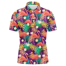 Load image into Gallery viewer, Men golf polo shirts colorful flamingo pattern tropical leaves custom name team golf polo shirts NQS4775