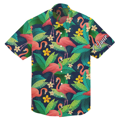 Colorful flamingo pattern green tropical leaves custom name Hawaiian Shirt for men, women NQS4776