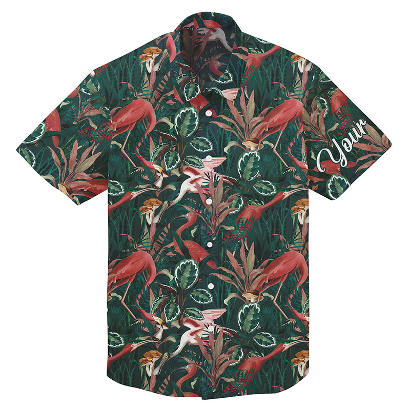 Flamingo green tropical jungle pattern custom Hawaiian Shirt for men, women NQS4777