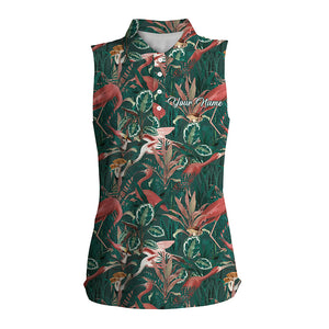 Women sleeveless polo shirts flamingo green tropical jungle pattern custom name team golf polo shirts NQS4777